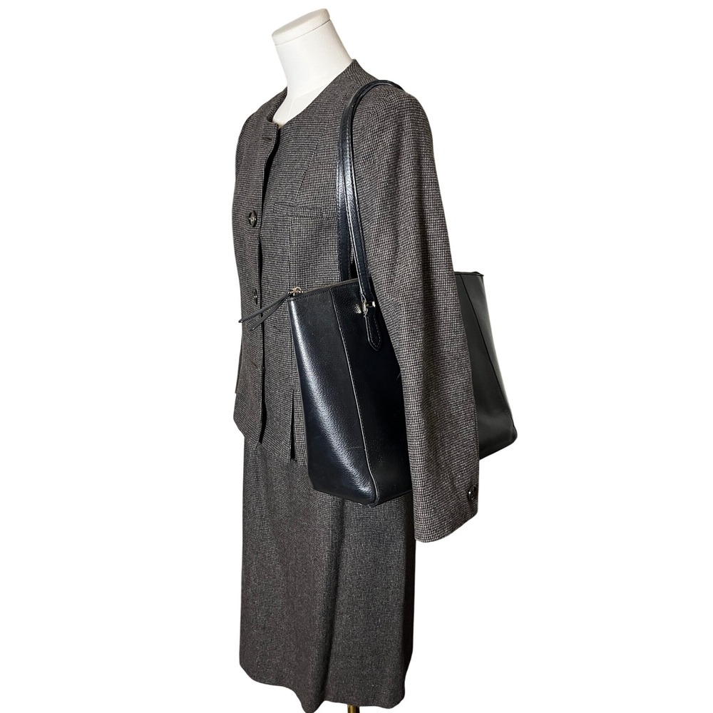 Quiet‎ Luxury Wool Blend Skirt Suit Gray Houndstooth Vintage Step by Step Sz 12 - Picture 12 of 16